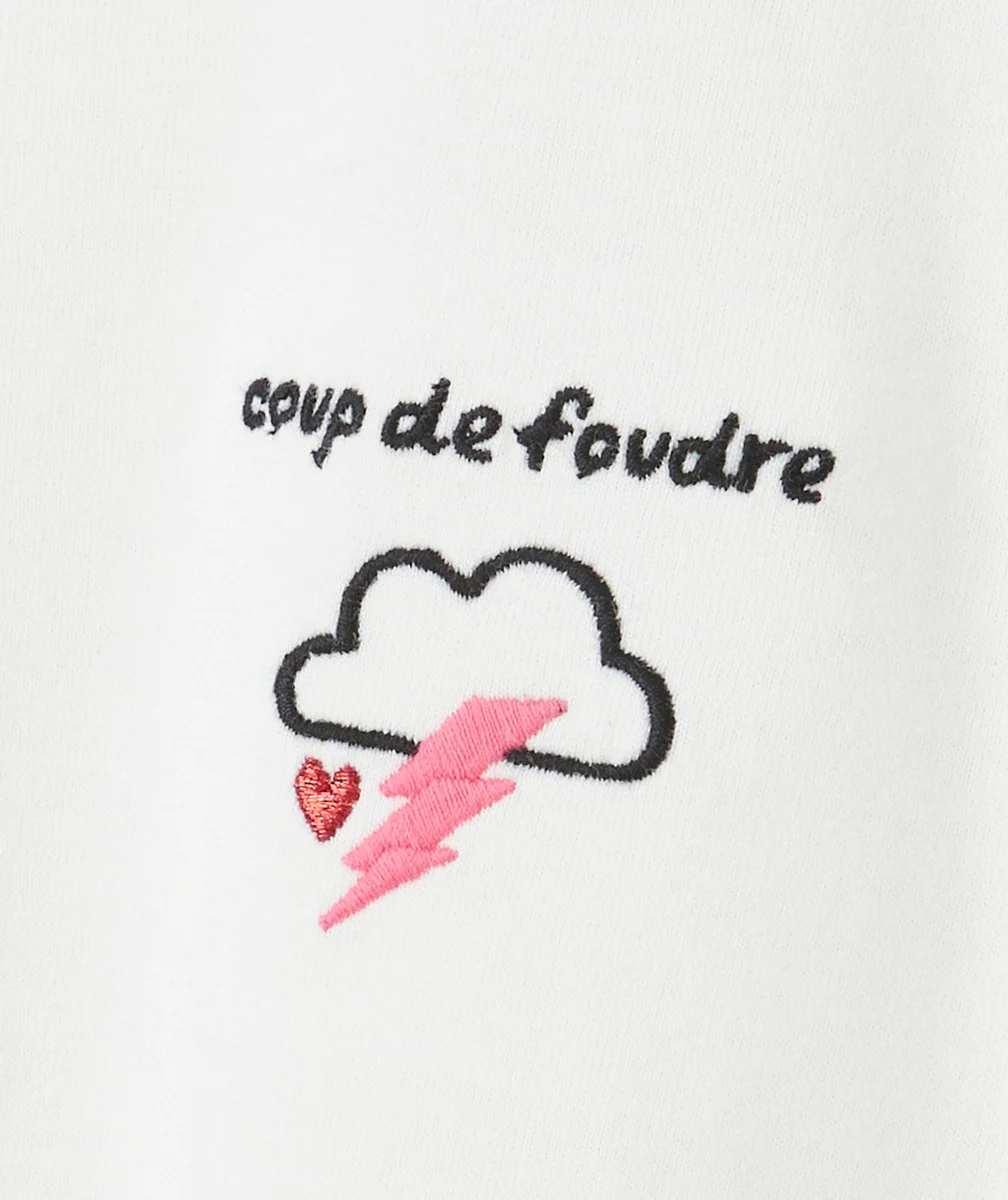 T-SHIRT MANCHES COURTES FILLE EN COTON BIO BLANC AVEC BRODERIES THÈME COUP DE FOUDRE