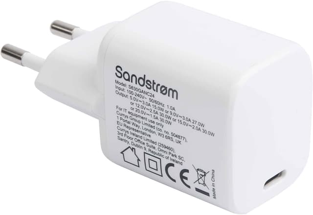 Sandstrøm USB-C 30W GaN oplader med USB-C-kabel