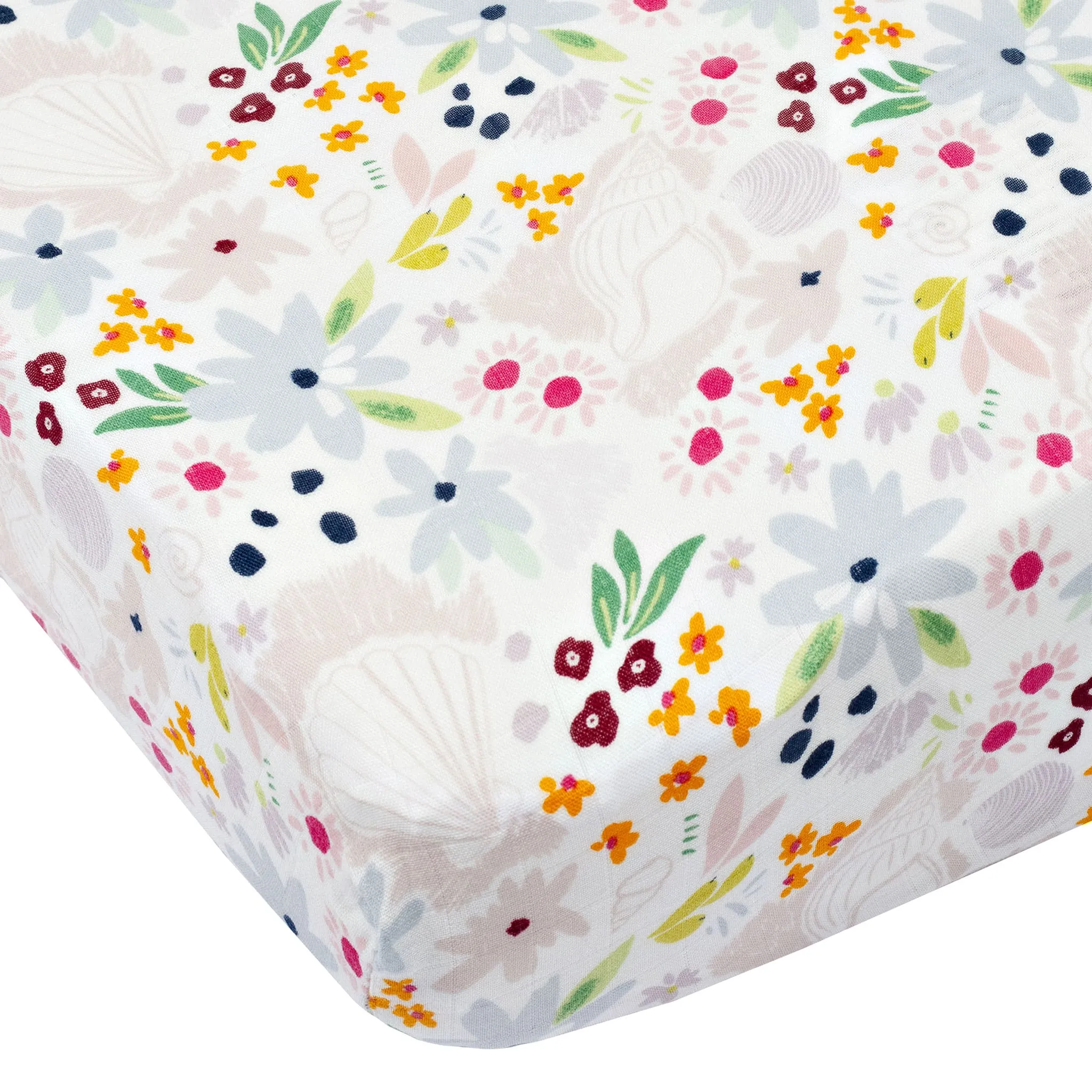 Loulou Lollipop Drap Contour pour Lit de Bébé - Mousseline Bambou Coquillage Floral