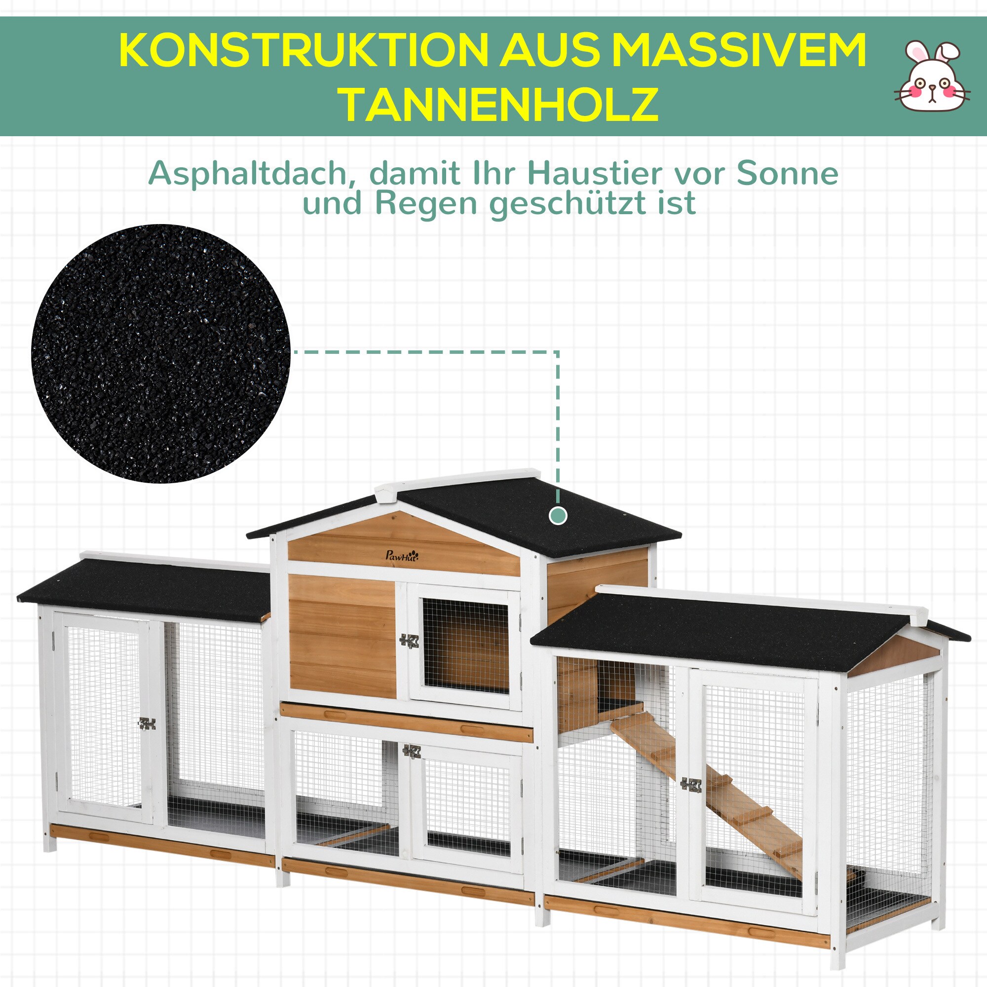 PawHut Kaninchenstall mit Freilauf bunt 230L x 53B x 93,5H cm