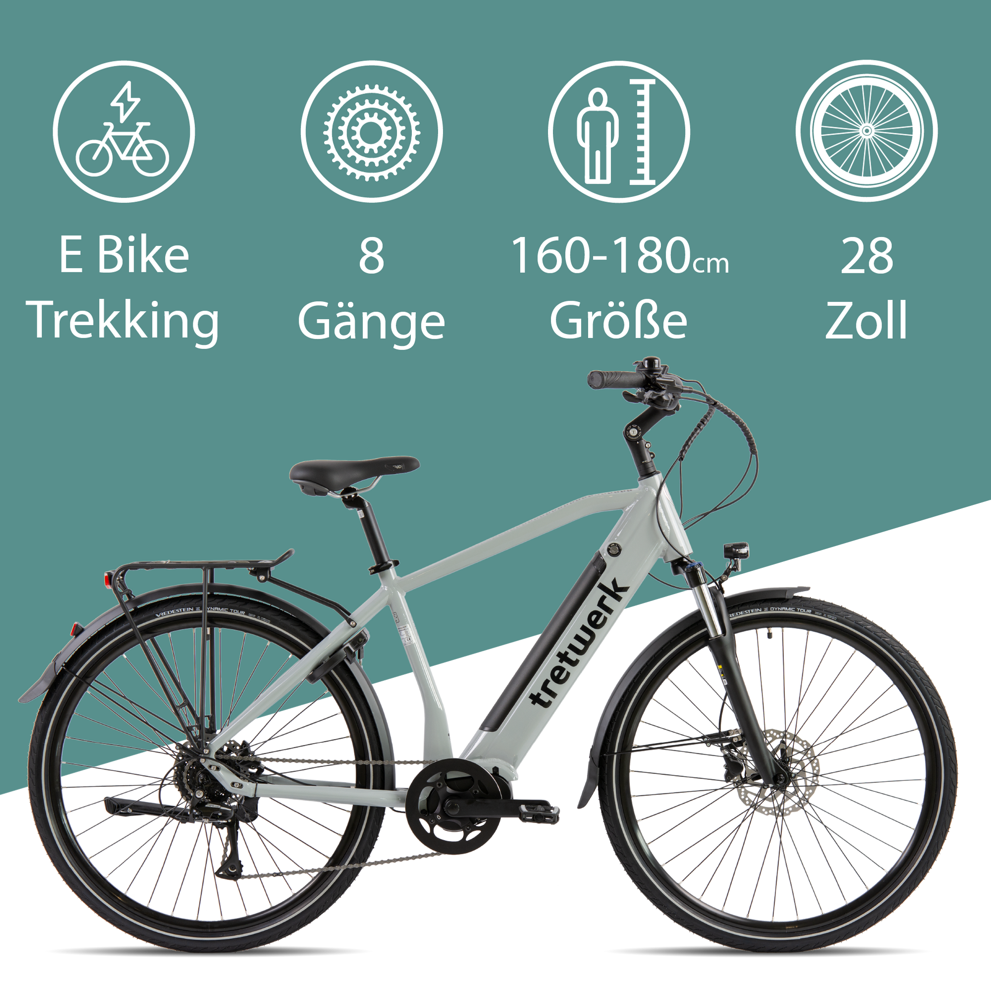 Tretwerk Sonic Pedelec 28 Zoll E Bike Trekkingrad 160 - 180 cm Elektrofahrrad Trekking 8 Gänge