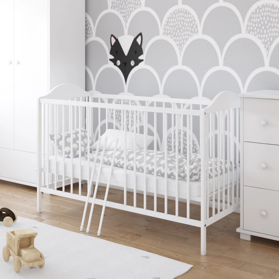 Kids Collective Babybett Gitterbett 60x120 höhenverstellbar | herausnehmbare Sprossen Stäbe weiß