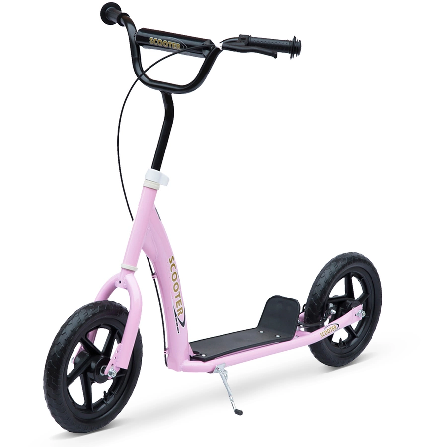 HOMCOM Kinderroller Anti-Rutsch Trittfläche, Metallfahrradständer zum Parken, pink