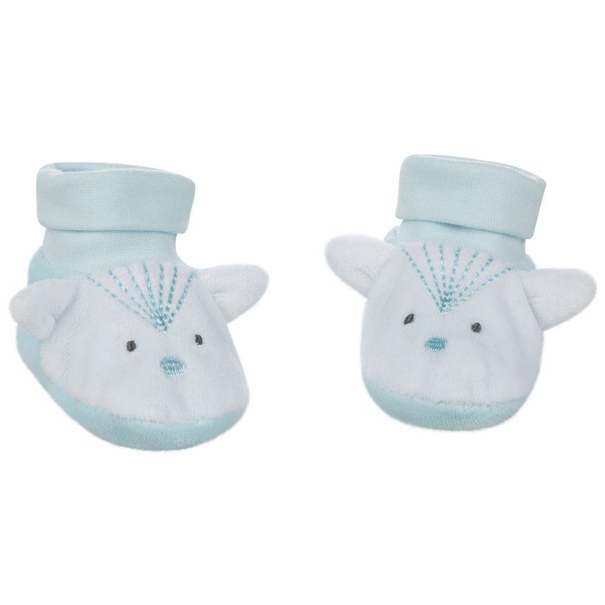Chaussons en velours motif renard et oreilles en relief - Bleu