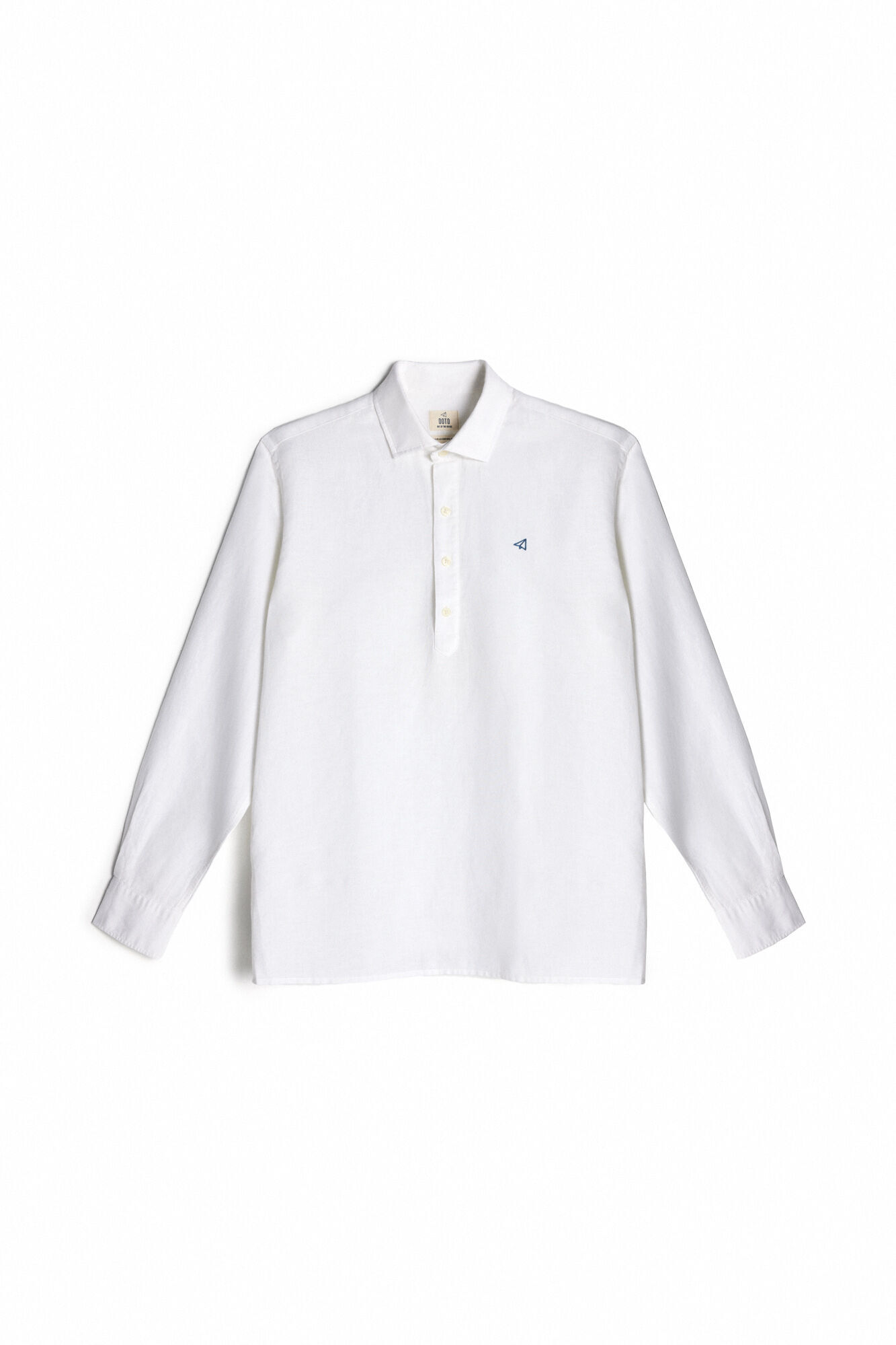 Camisa polo de linho de manga comprida - Branca