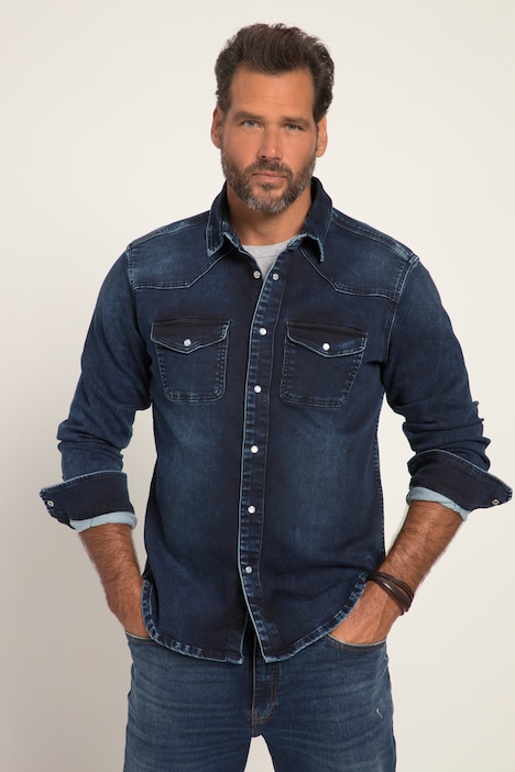 Jeanshemd, FLEXNAMIC®, Denim, Langarm, Kentkragen, Modern Basic Fit, Western Look