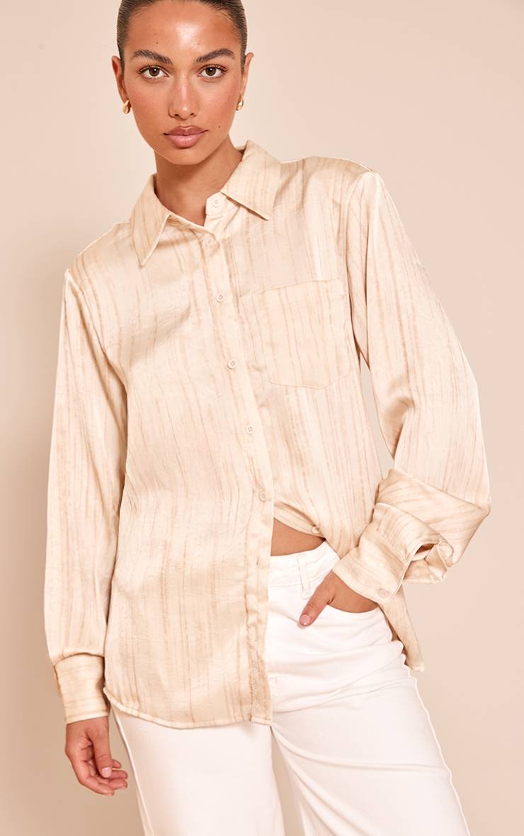 Crème Chemise En Satin Texturé Avec Épaulettes