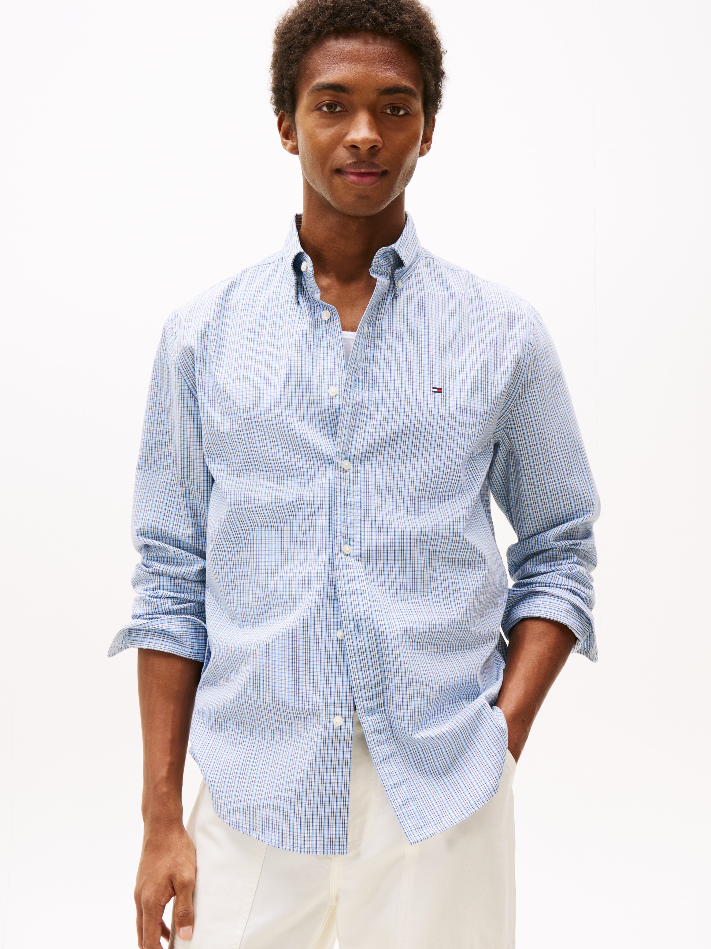 Tommy Hilfiger Langarmhemd »FLEX POPLIN SMALL TARTAN SHIRT«, regular fit, kleinkariert, Button-down-Kragen