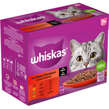 Whiskas Kattenvoer 7+ - Classic Selectie in saus - maaltijdzakjes 12x85g