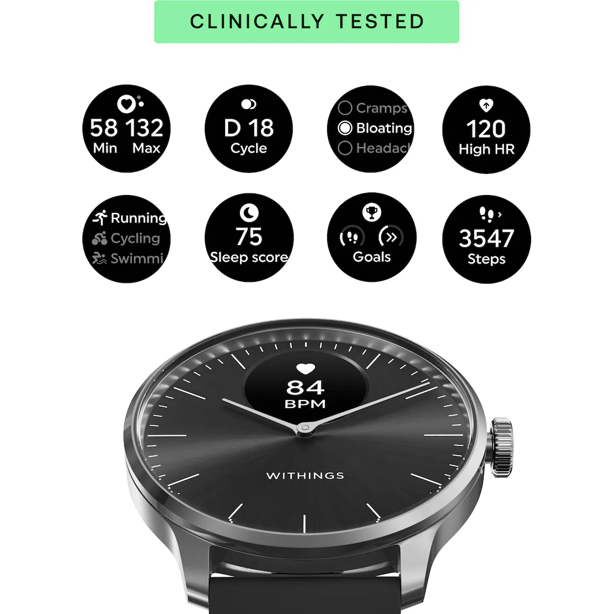 Withings ScanWatch Light hybrid smartklokke 37mm (sort)