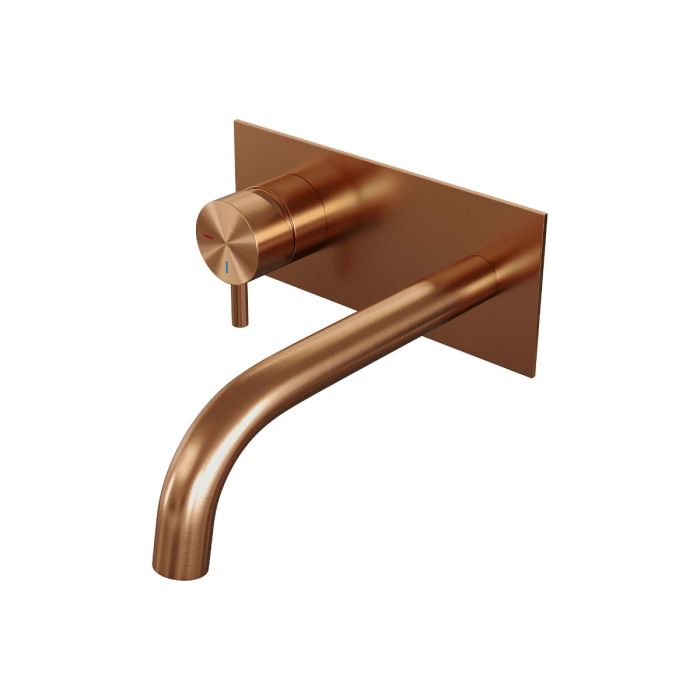 Brauer Copper Edition ColdStart wastafelkraan inbouw gebogen uitloop met achterplaat model D2 koper geborsteld PVD