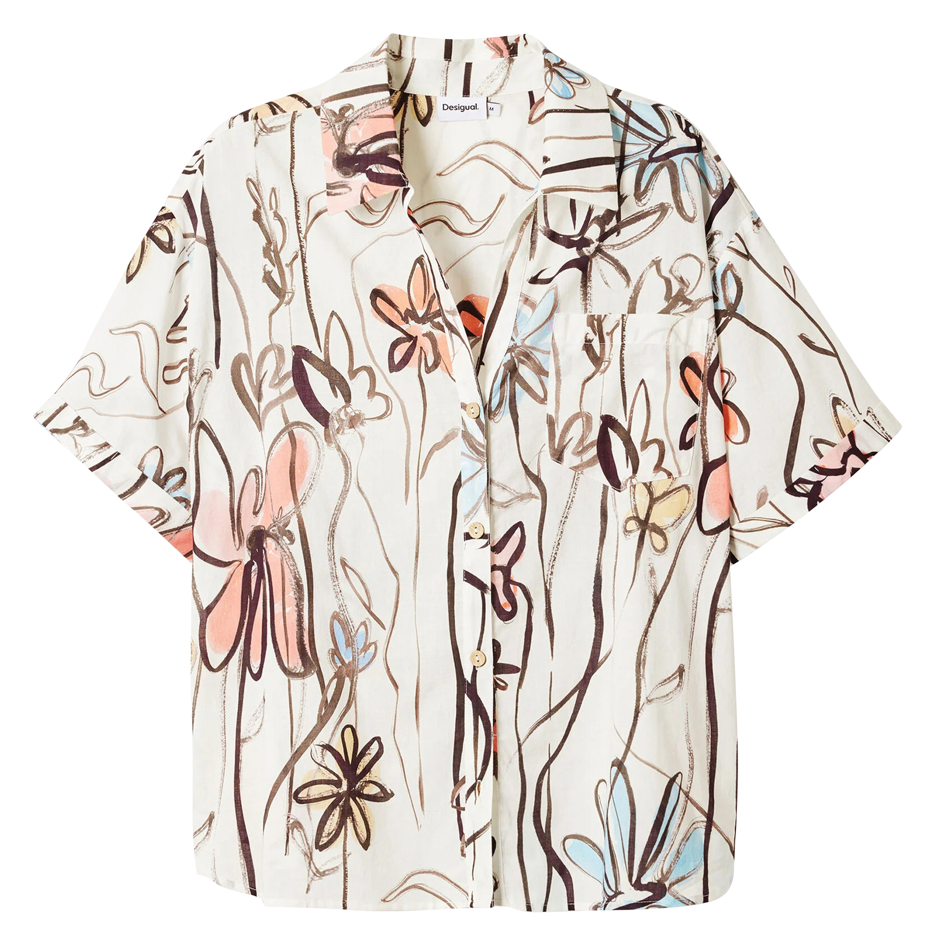 Chemise manches courtes imprimée en coton | Blanc