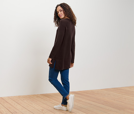 Langer Strickpullover, dunkelbraun
