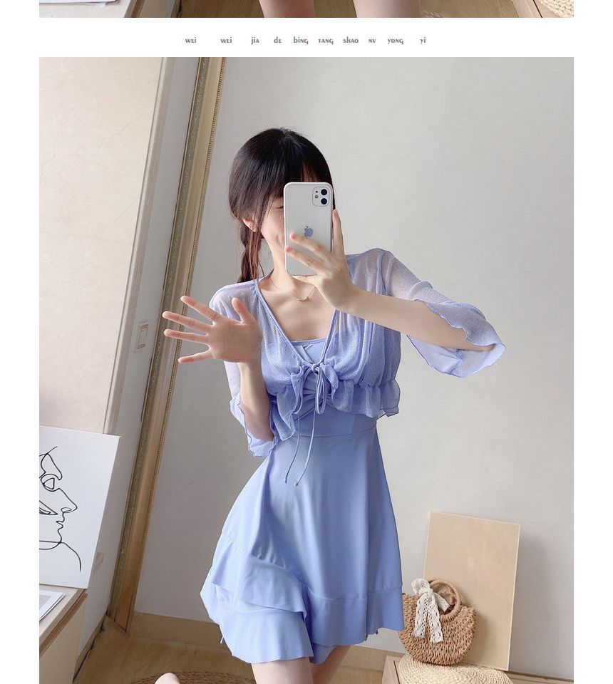 Kansen - Set: Spaghettibandjes effen badjurk + cover-up