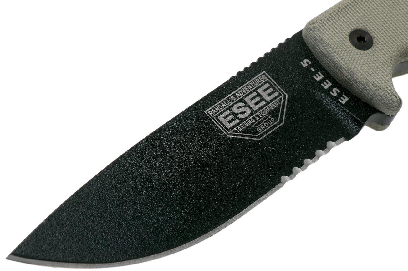 ESEE Model 5 Serrated black blade 5S survivalmes met kydex schede   riemclip