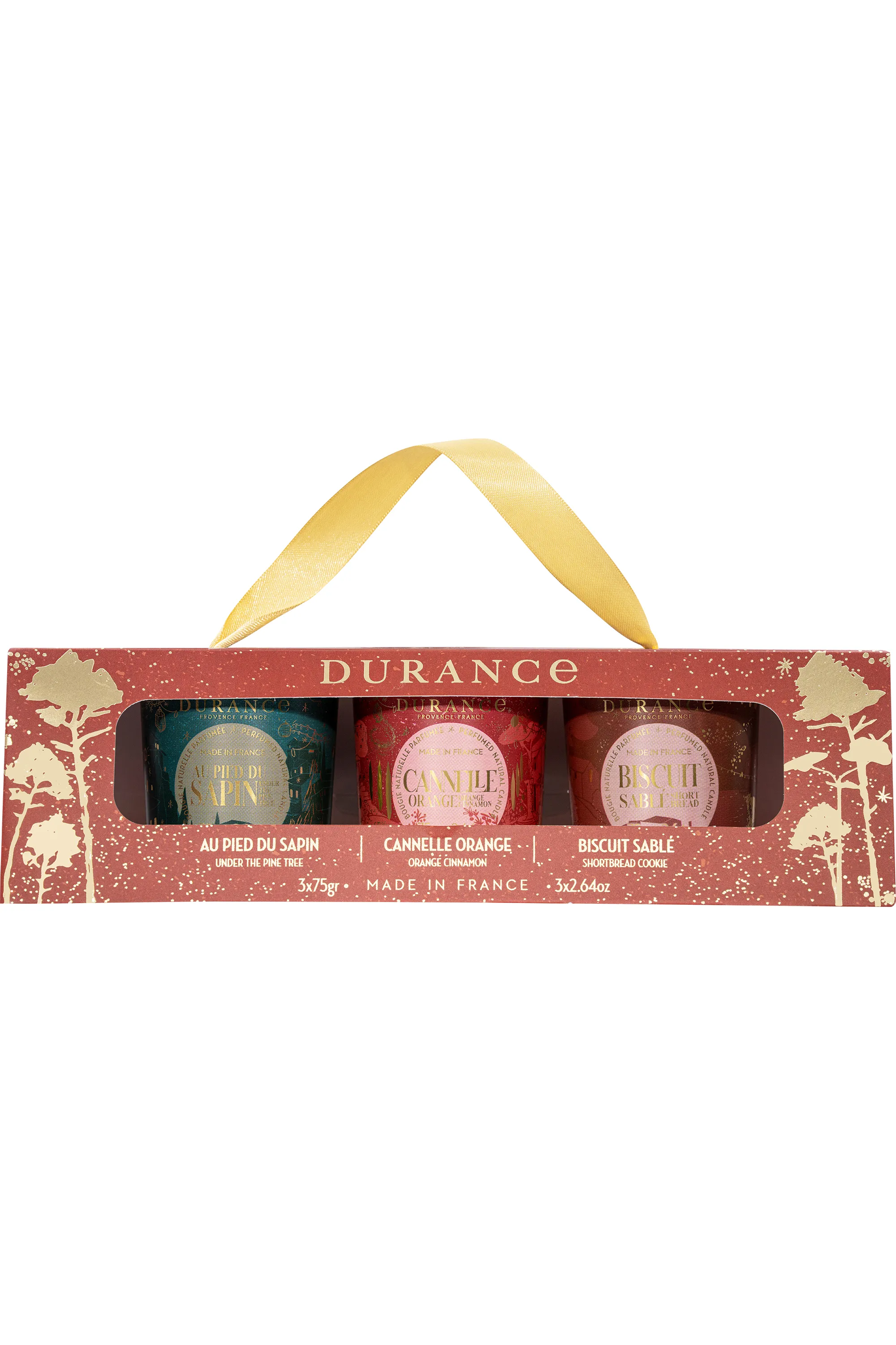 Durance Coffret de 3 bougies parfumées Au pied du sapin, Cannelle Orange & Biscuit-225 g