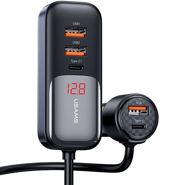 (1.5m) 165W 3x USB C / 2x USB A Auto KFZ Ladegerät PD & QC (US-CC213) - Schwarz / Silber