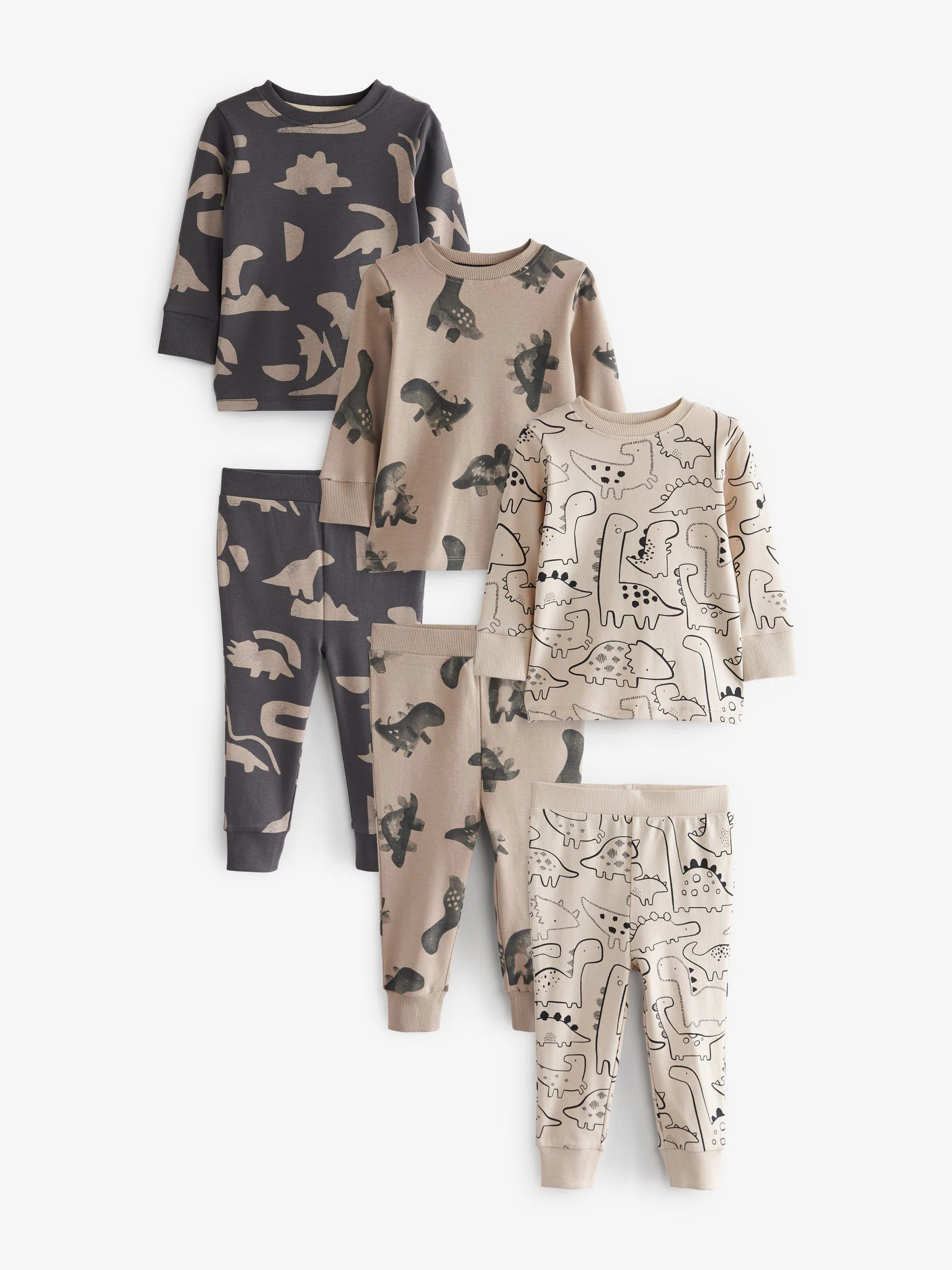 Naturel/zwart dinosaurus - Verpakking van 3 knusse pyjama's (9 mnd-10 jr)
