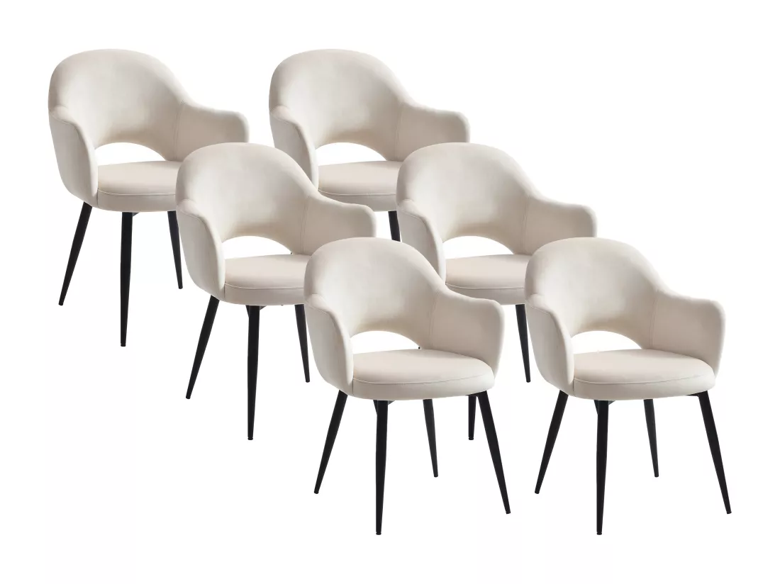 Lot de 6 chaises avec accoudoirs en velours et métal noir - Beige - ALSEY de Maison Céphy