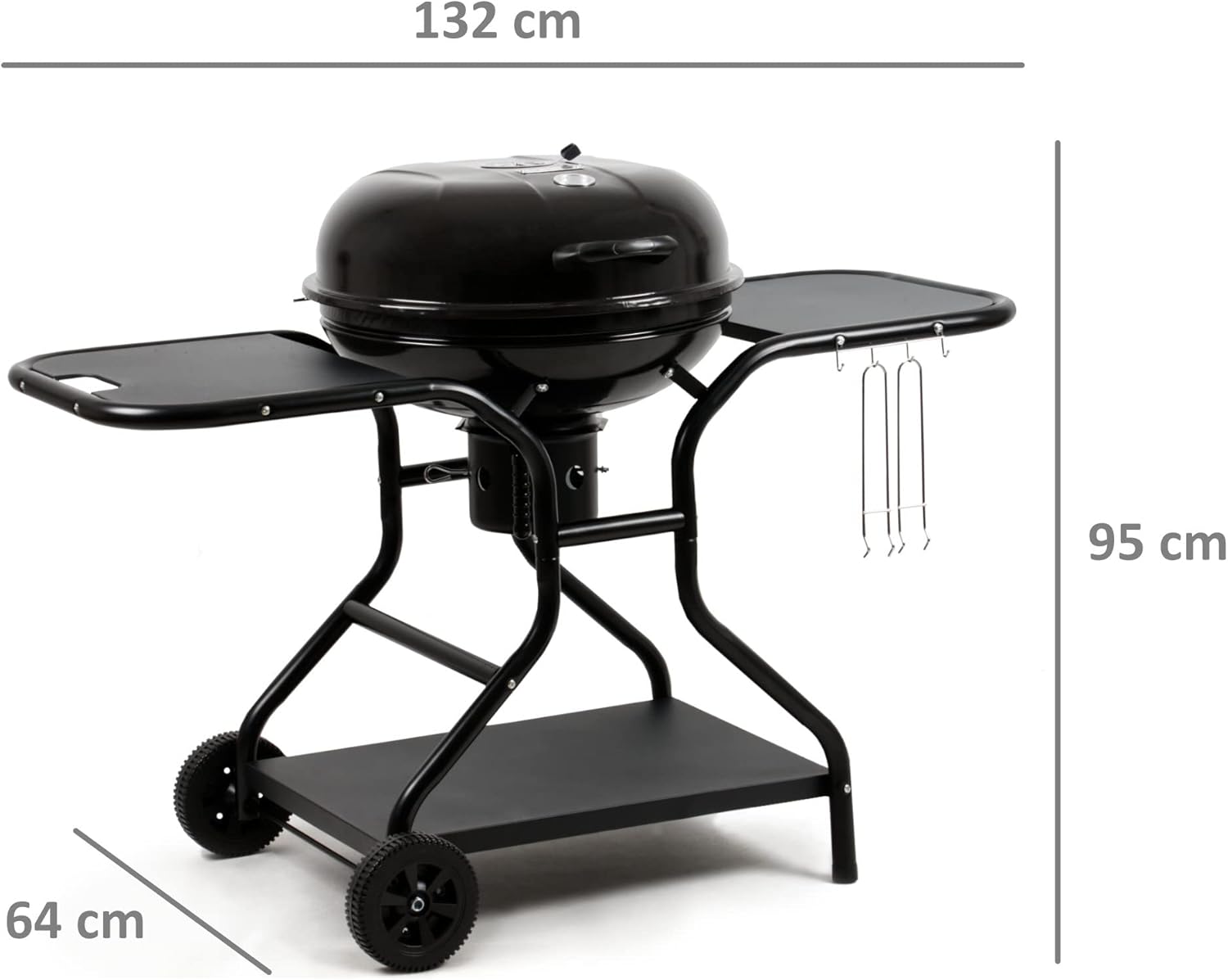 BBQ-Toro Kugelgrill Ø 57 cm mit Ablagefläche und Grillrostheber | Grillfläche Ø 54,5 cm | BBQ Kugelgrill Holzkohle, Barbecue Grill Holzkohle rund, Holzkohlegrill mit Deckel