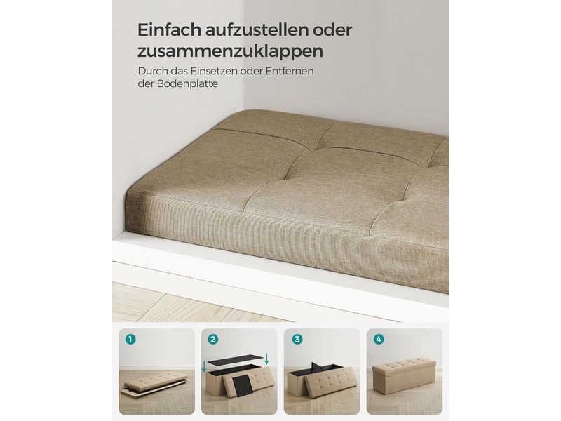 Songmics Sitztruhe Ottomane 110 x 38 cm, Beige Sitzbank mit Stauraum