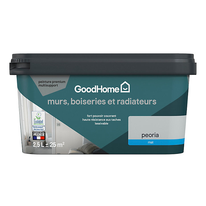 Peinture intérieure couleur murs, boiseries et radiateurs GoodHome mat peoria gris 2.5L