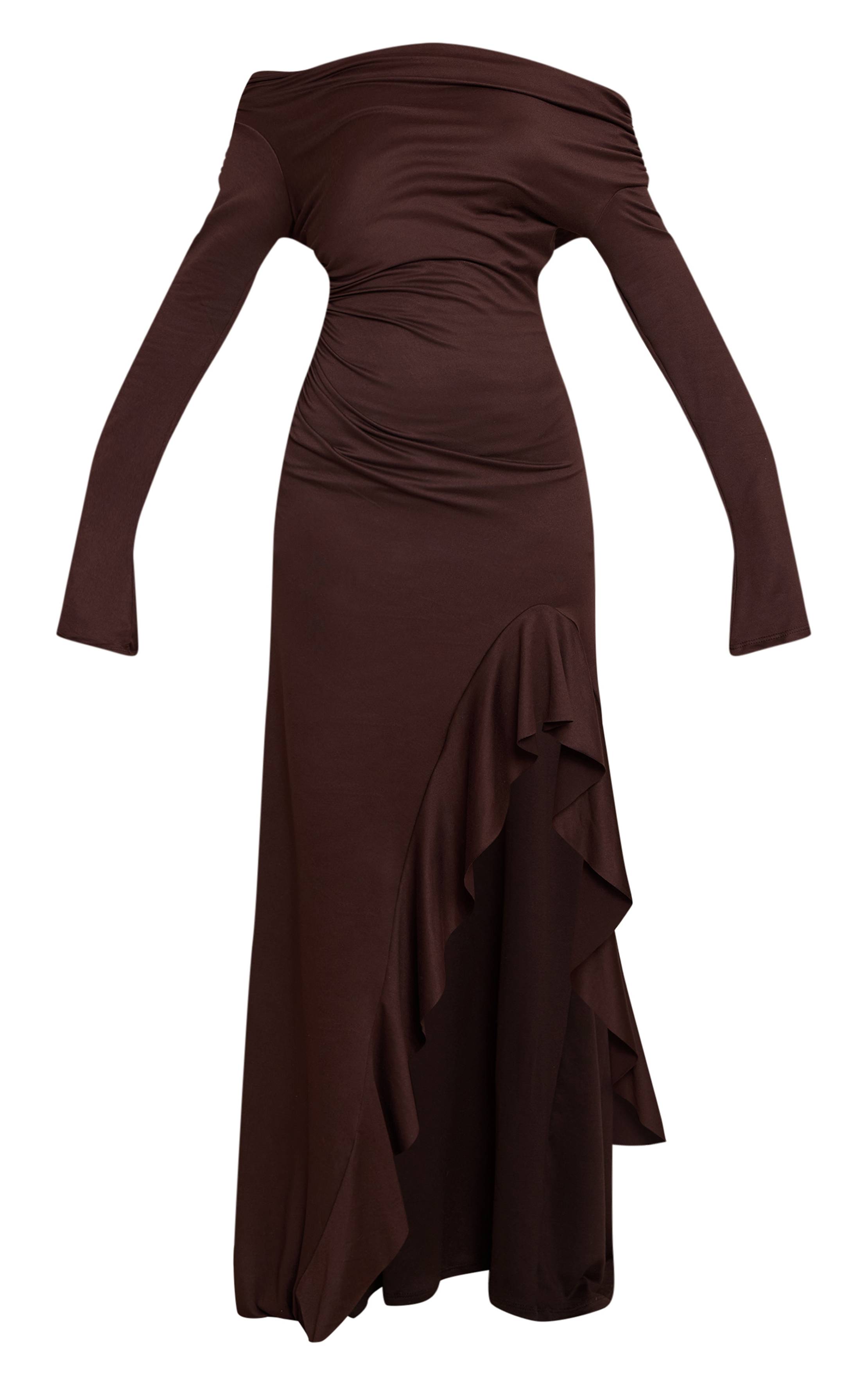 Taupe Robe Maxi Fendue À Volant Asymétrique Petite