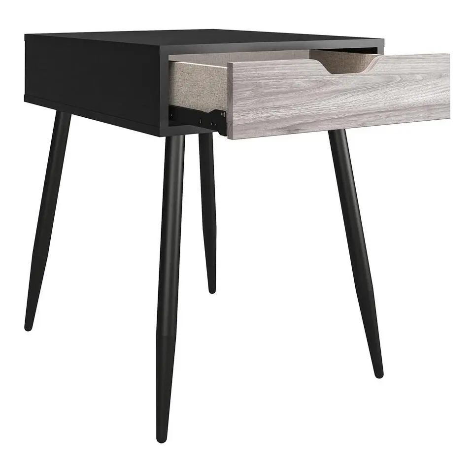 Copley - Bijzettafel met 1 lade in eikenlook / zwart