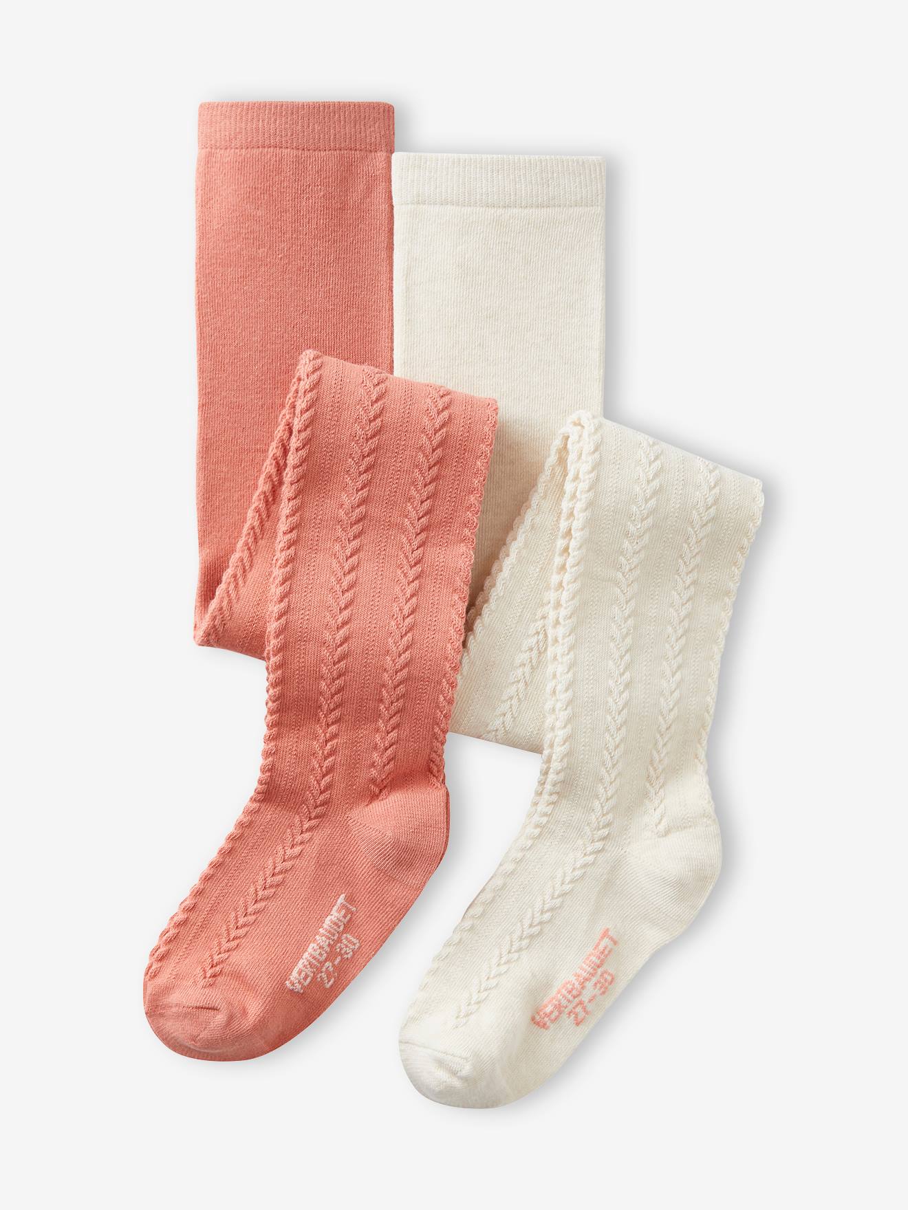 Conjunto de 2 meias-calças trançadas rosa claro para meninas