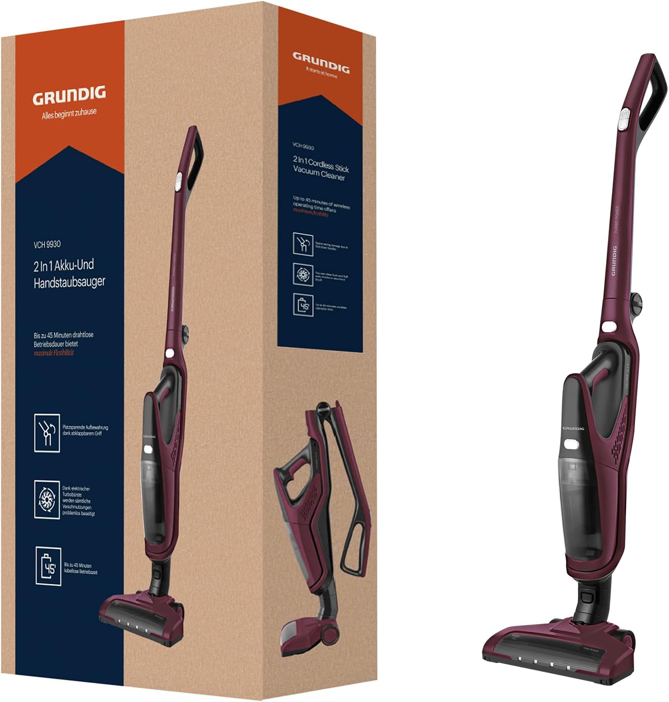Grundig VCH 9930 Handstaubsauger 2 in 1, Li-Akku, 14,4 V, Violett