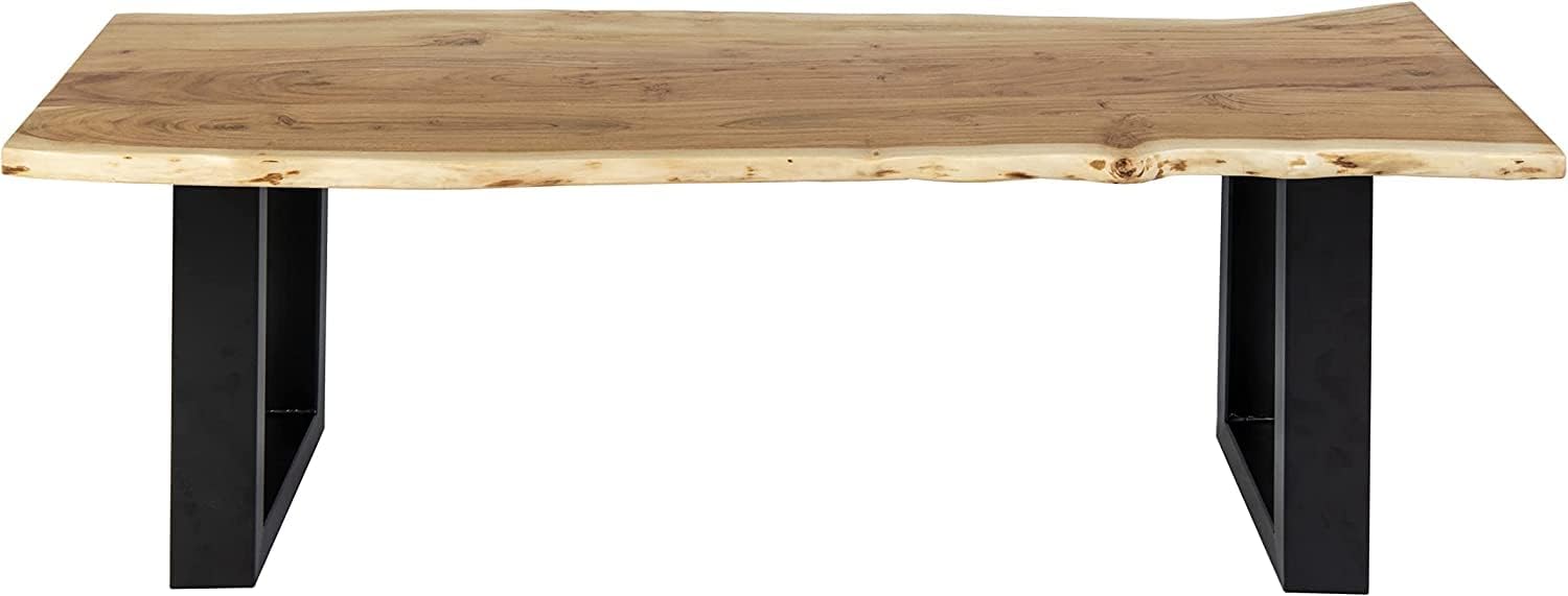 SAM Esszimmerbank 120x42 cm Quintus, Akazienholz massiv & naturfarben, echte Baumkante, Baumkantenbank mit U-Gestell Schwarz, Sitzbank mit 26 mm Platte