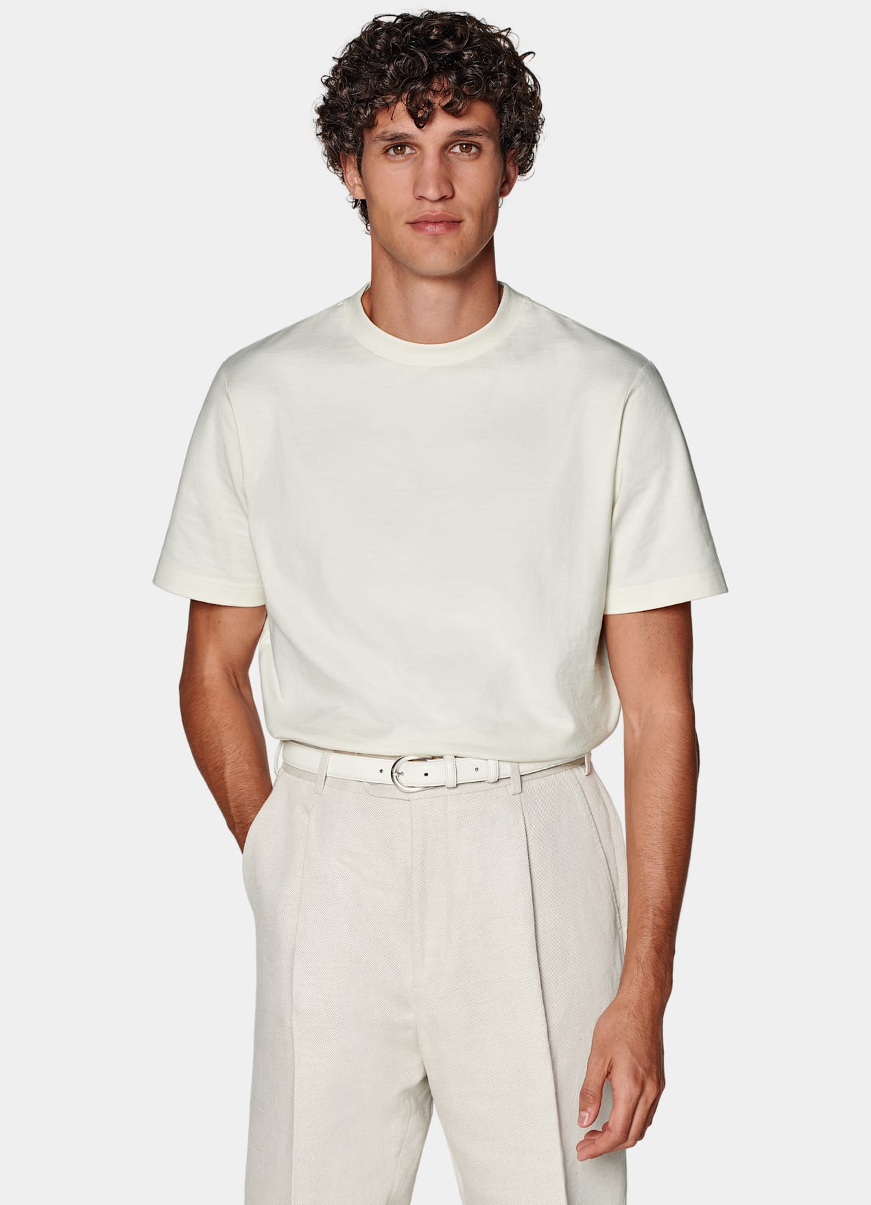 T-shirt col rond blanc cassé