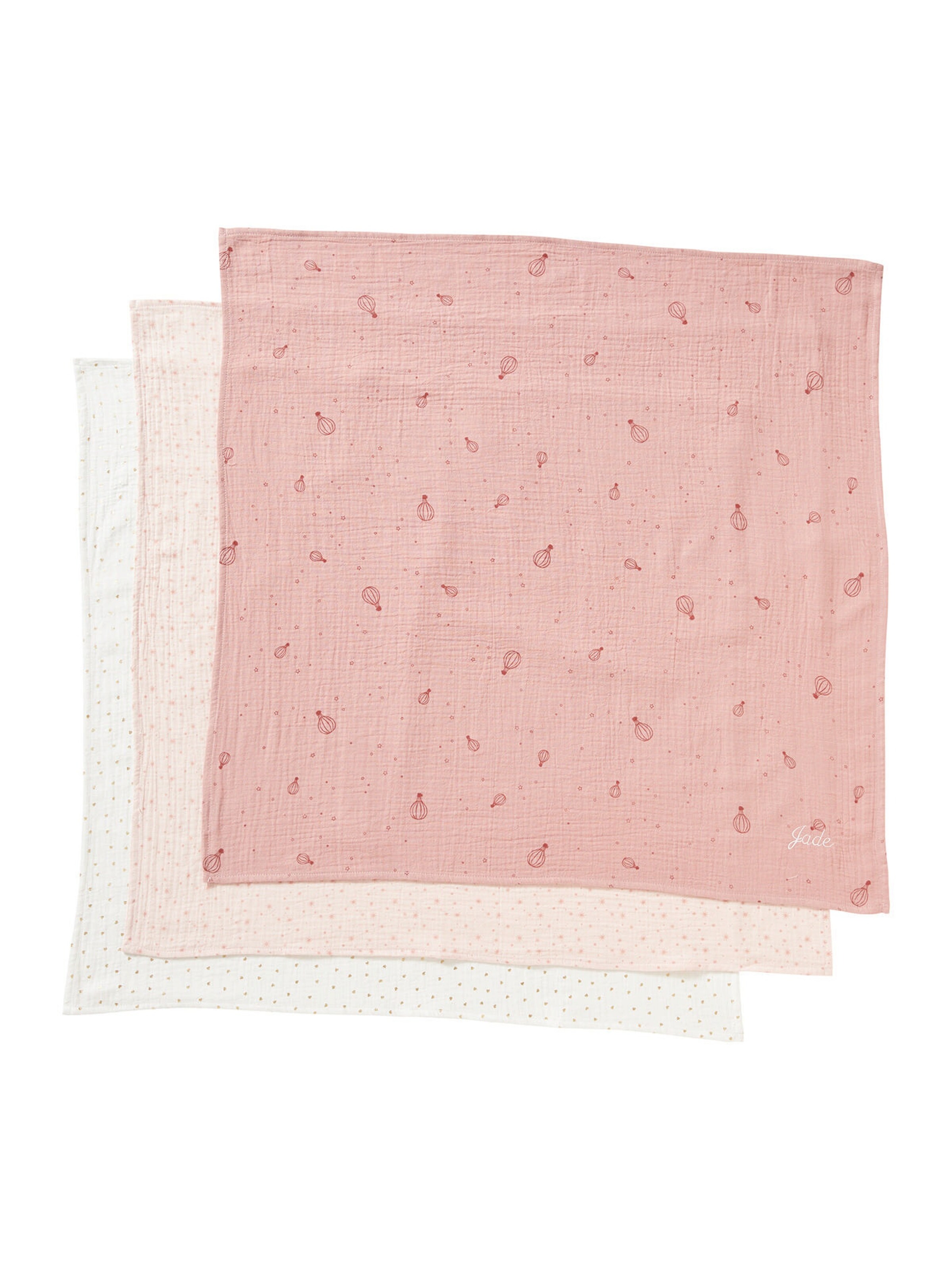 Vertbaudet 3er-Pack Baby Wickeltücher weiß herzen+rosa+dunkelrosa