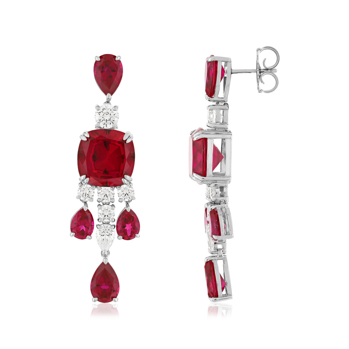 Boucles d'oreilles pendants argent 925 pierres synthétiques rouge zirconias
