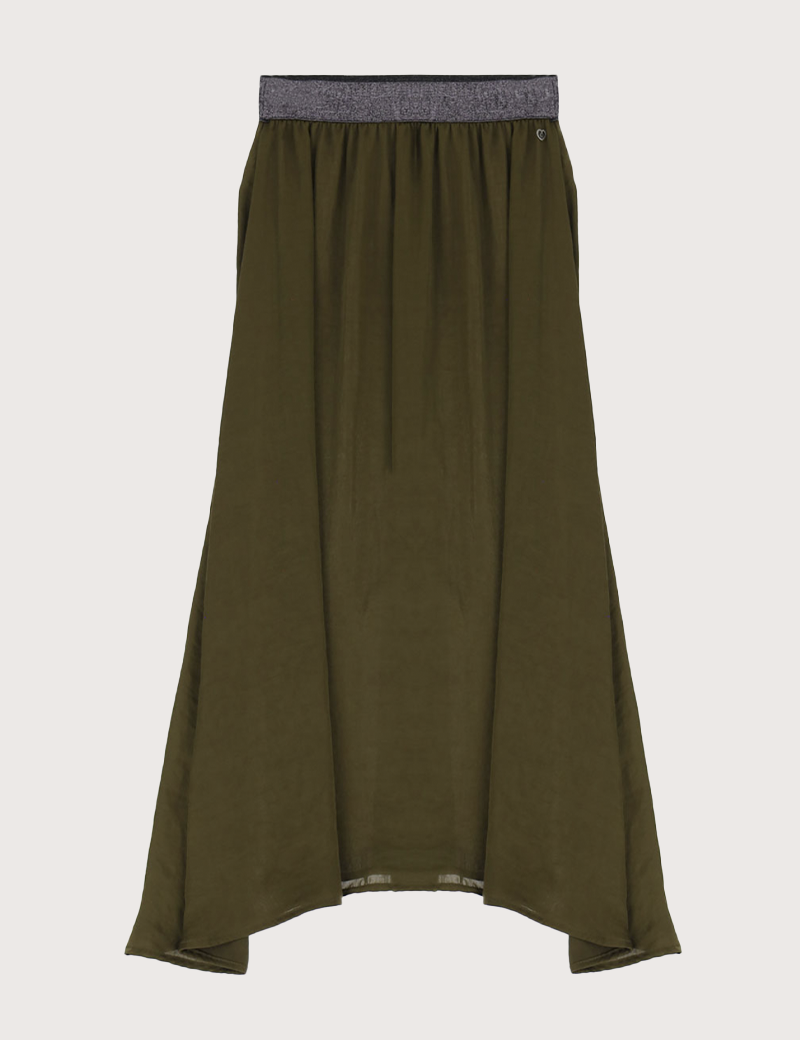 PLEASE JUPE LONGUE BANDEAU ELASTIQUE KAKI