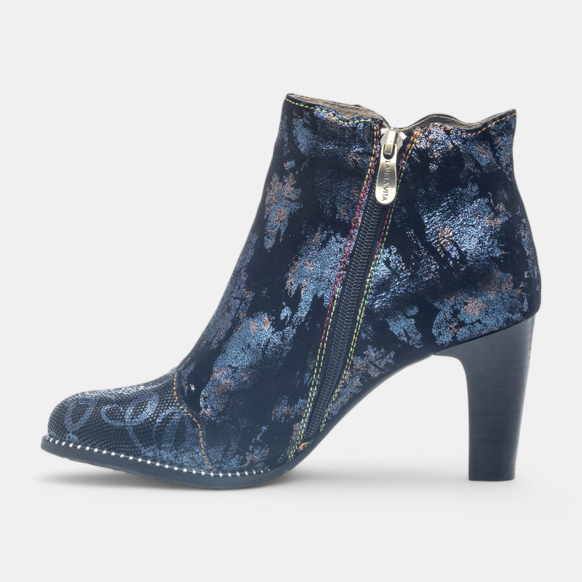 Bottines à talon Femme en cuir bleu marine