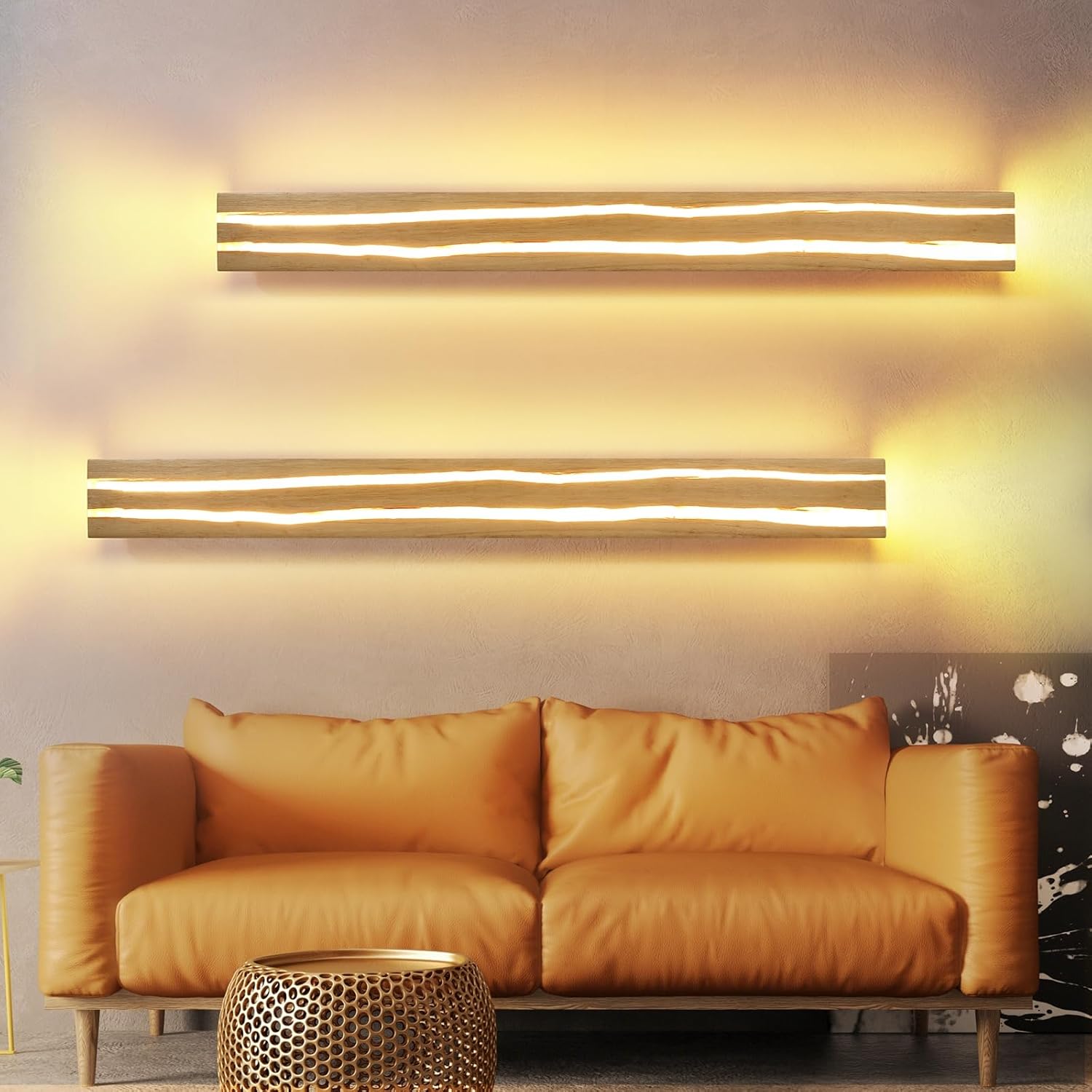ZMH 2ER Wandlampe LED Wandleuchte Holz - 16W Flurlampe Innen 100CM Warmweiß Treppenhauslampe Modern Wohnzimmerlampe Design Schlafzimmerlampe Wandbeleuchtung für Wohnzimmer Flur Treppenhaus