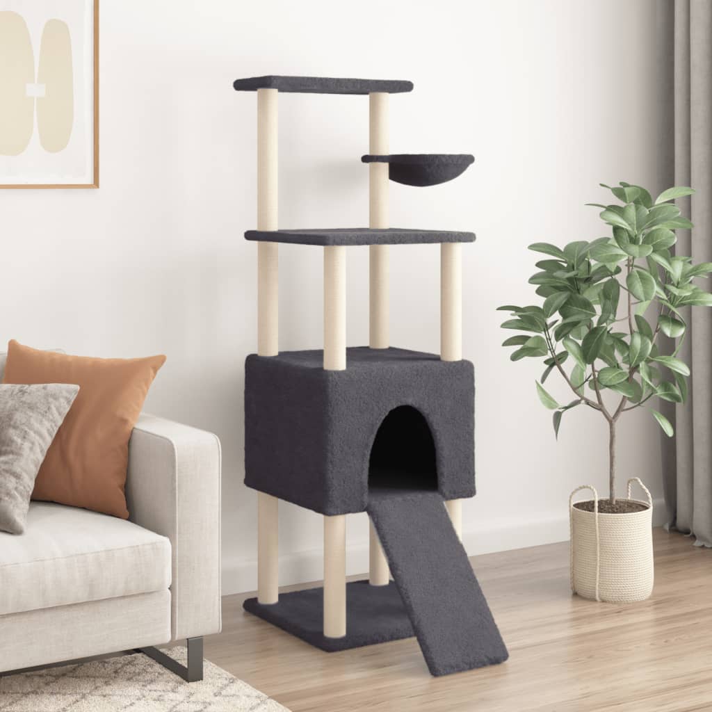 Arranhador para gatos vidaXL com hastes de sisal cinza escuro, 153 cm