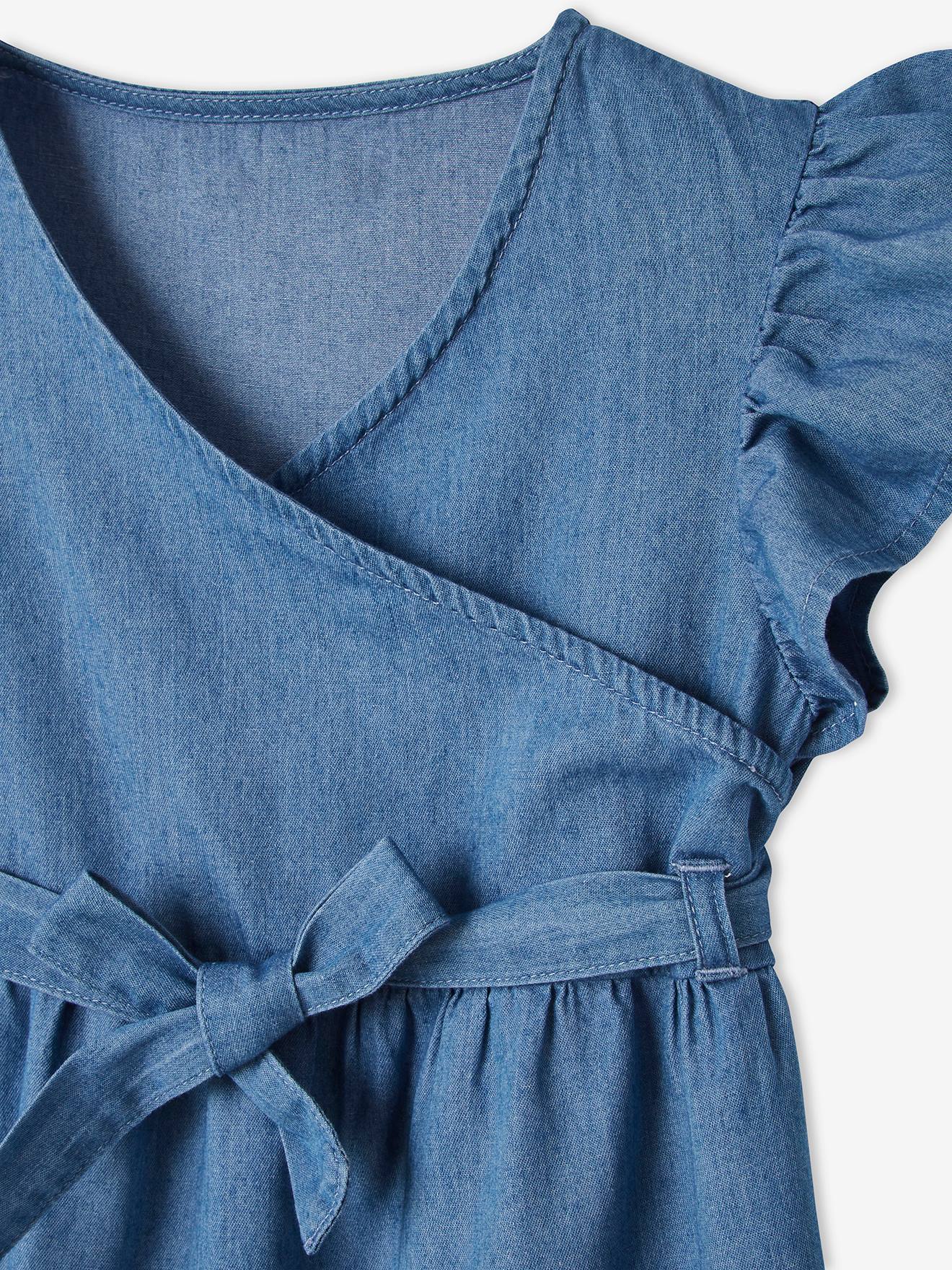 Vestido envelope leve em denim para meninas, lavagem azul escura.