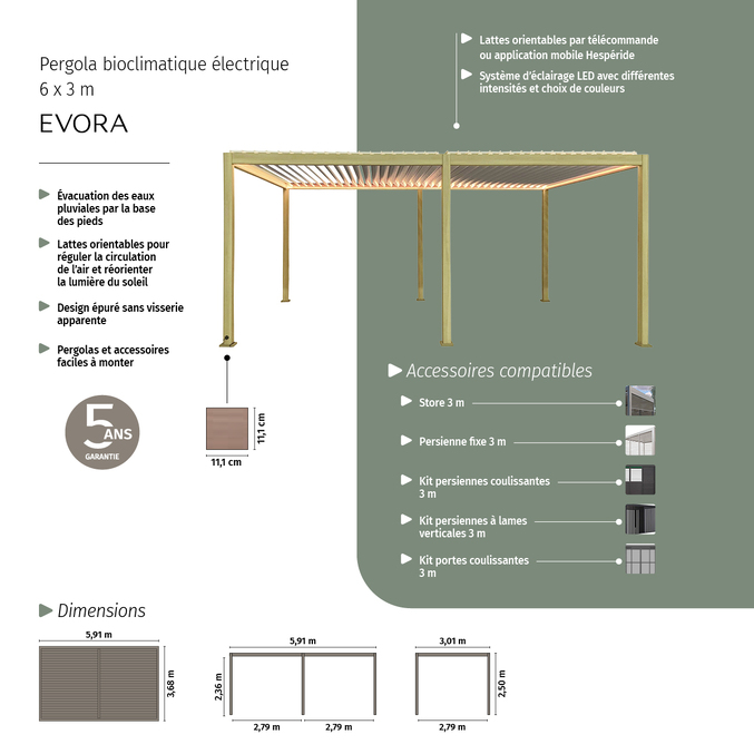 Pergola bioclimatique électrique EVORA Effet bois Honey