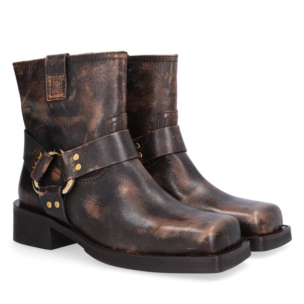 Billi Bi  A7190 Kort biker støvle med spænde - Cognac frisco calf