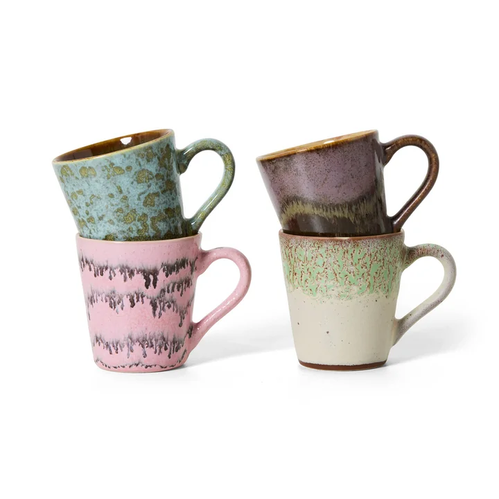 HKliving - 70's Espressotasse, 80 ml, brutalism (4er-Set)