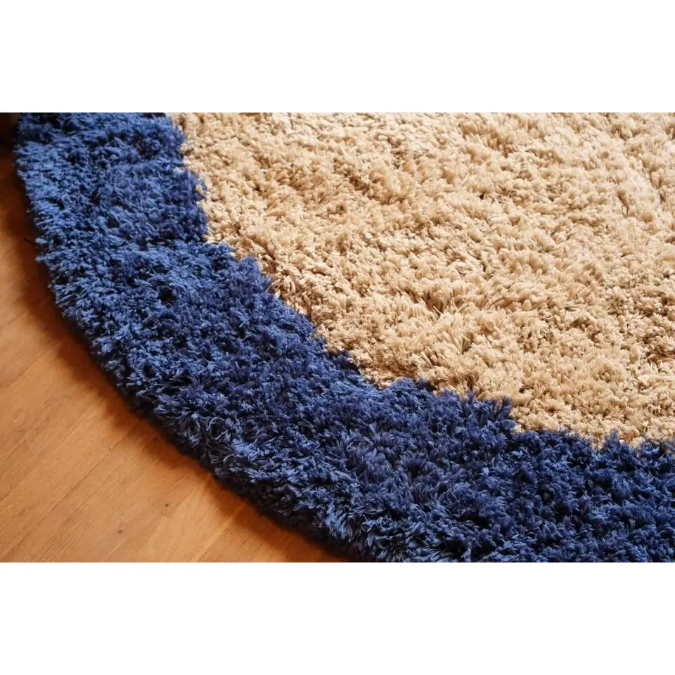 Interieur05 rond hoogpolig vloerkleed polyester Pilo beige/blauw - 160 x 160 cm