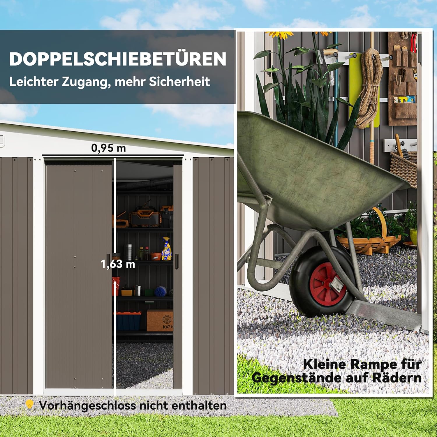 Outsunny Metall Gerätehaus 280x345x201cm 19,4m³ Gartenhaus mit Pultdach Schiebetür wetterfest Geräteschuppen Schuppen Outdoor Schrank für Außenbereich Hinterhof Anthrazit Garten, Grau