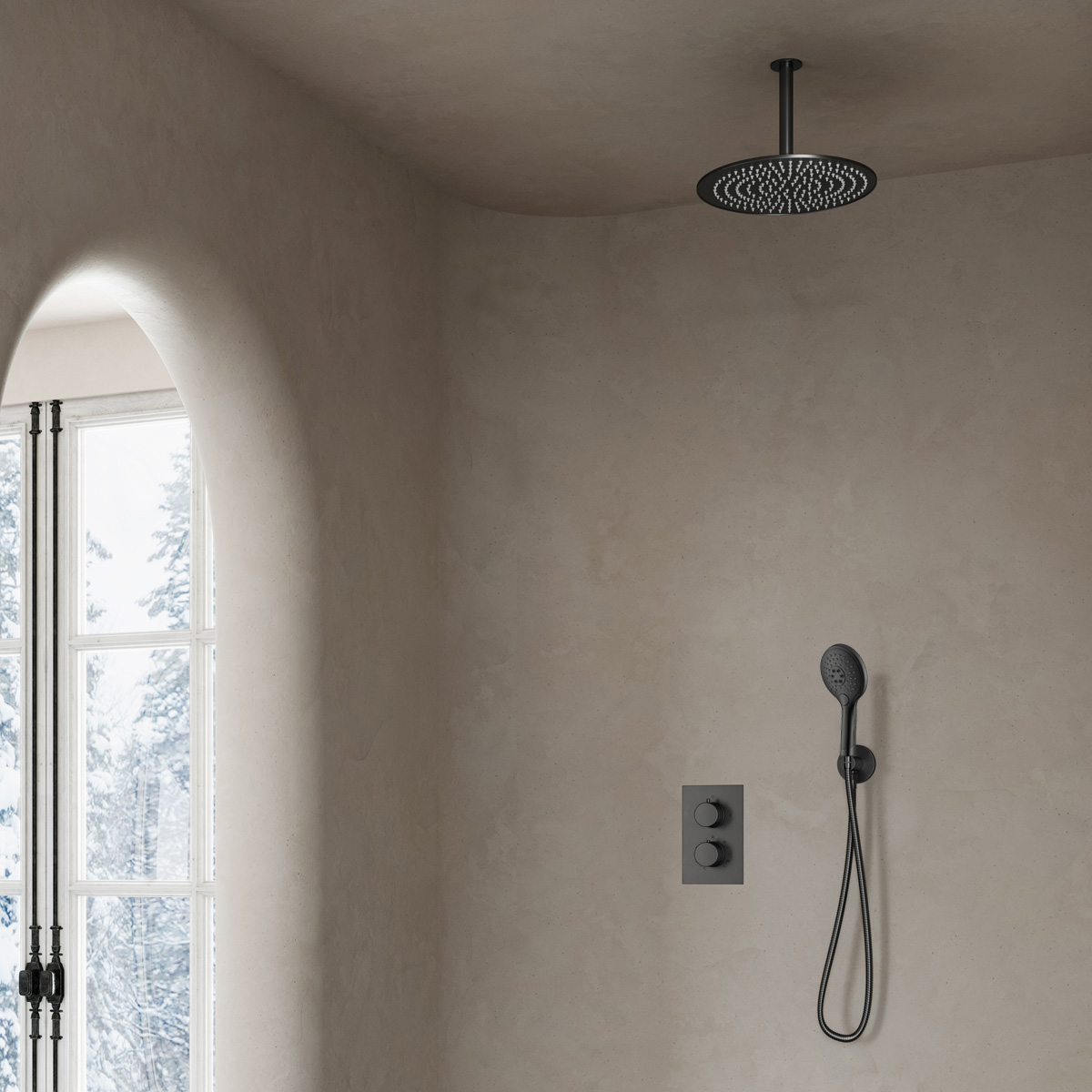 Saniclear Iron inbouw regendouche met 30cm hoofddouche, plafondarm en 2 standen handdouche verouderd ijzer - gunmetal