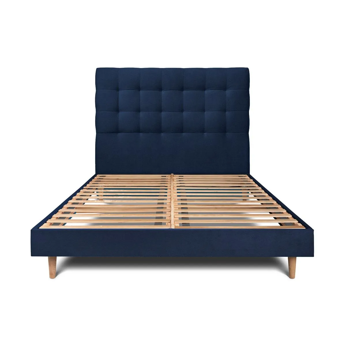 Lit Sommeil de plomb 140x190cm - Tête capitonnée Velours Bleu