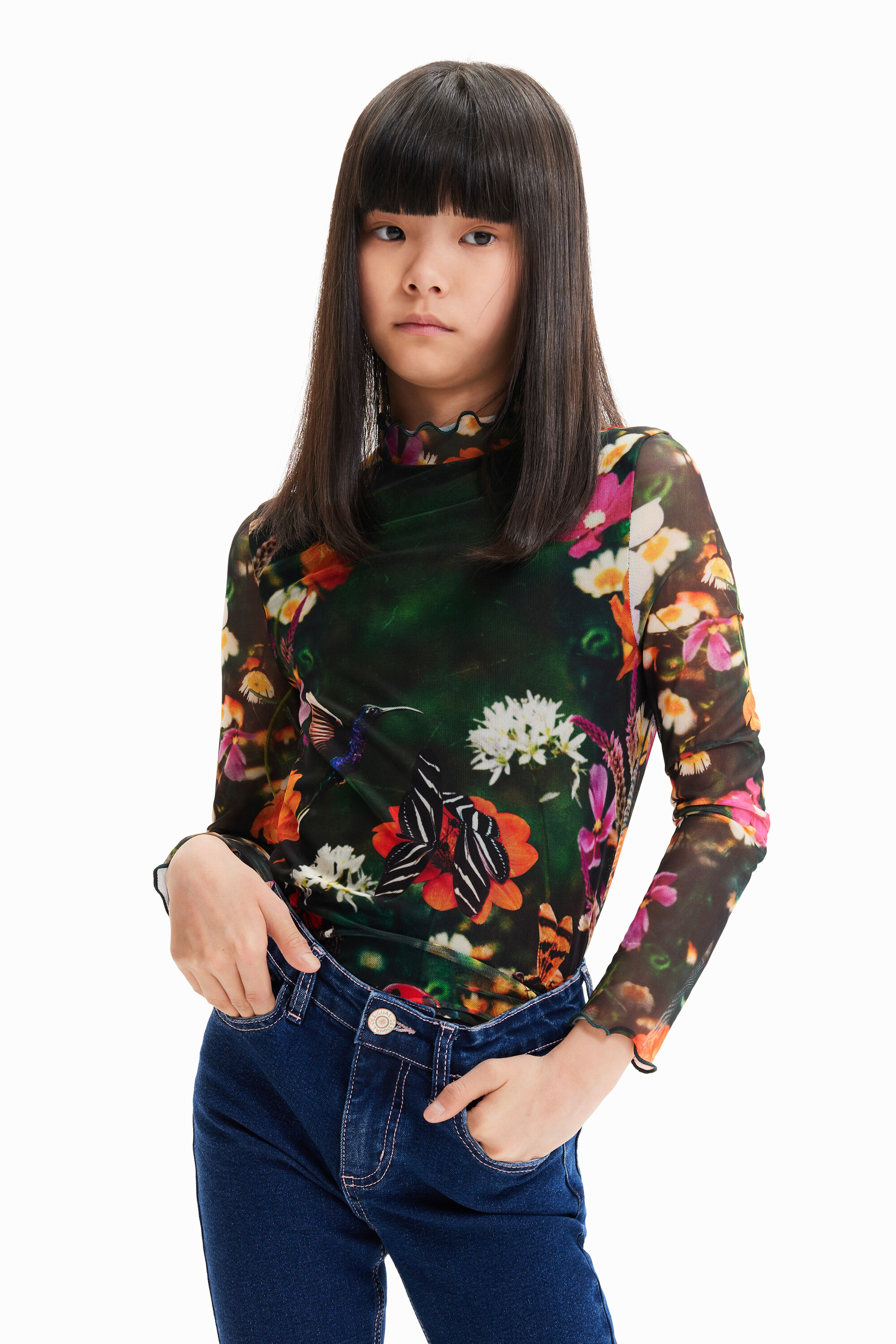 Camiseta de tule floral