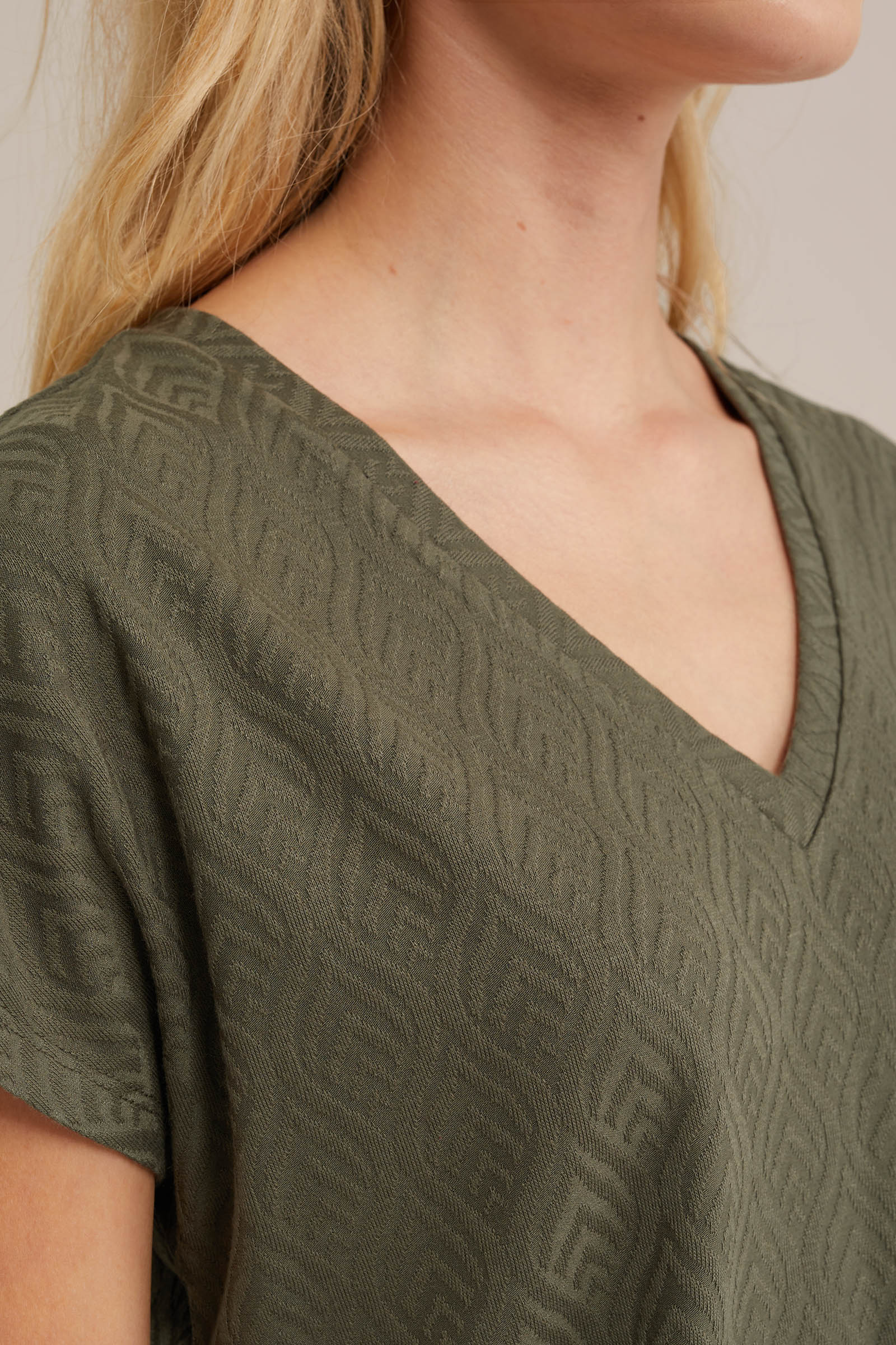 T-shirt met jacquard-dessin WE Fashion Donkergroen