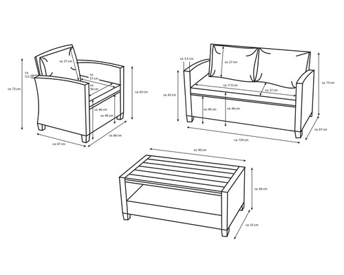 Tuinmeubelset, loungeset, 4-zits, bestaande uit: bank, 2 fauteuils, tafel, inclusief kussens, polyrotan, staal, beige