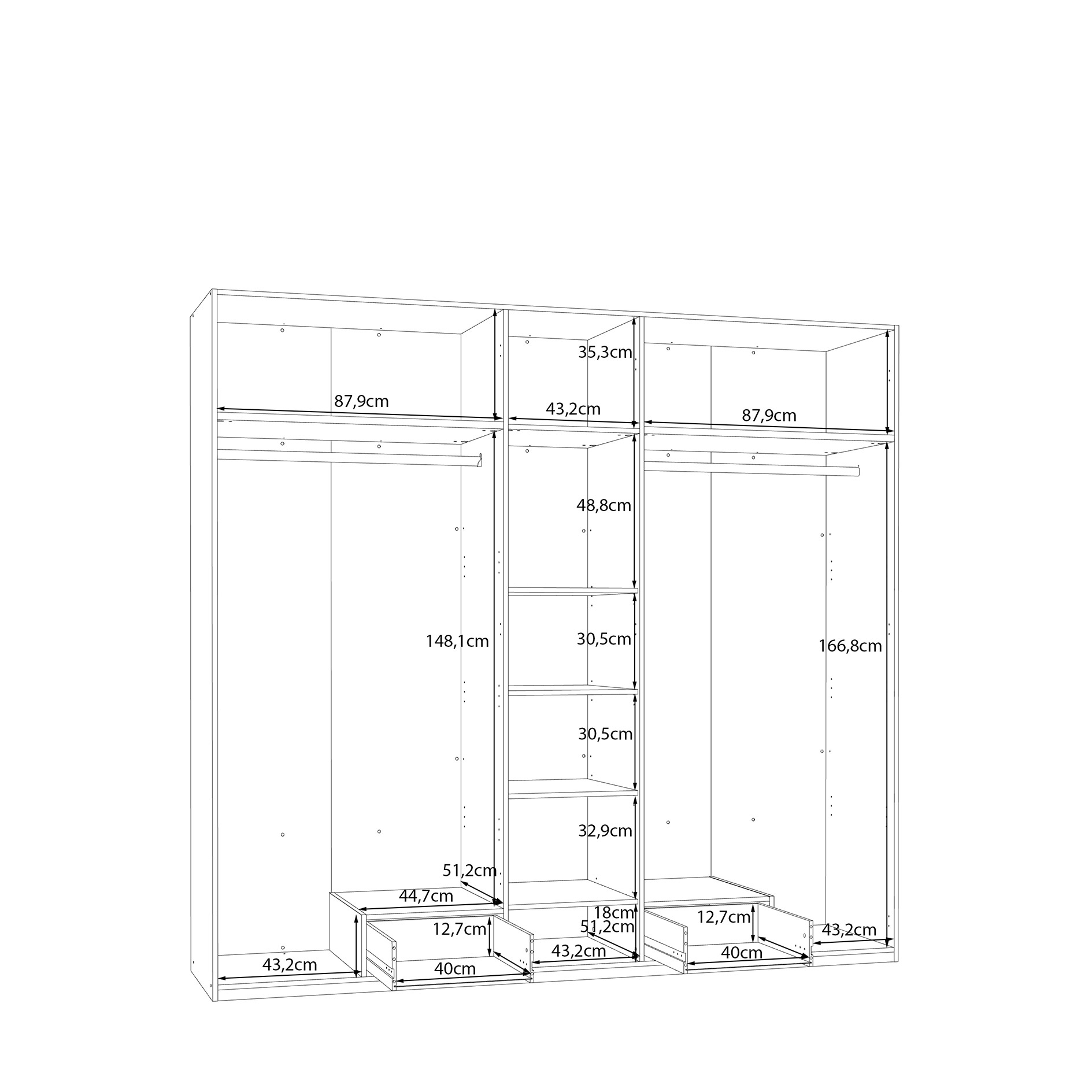 Drehtürenschrank - Sonoma Eiche - Wolfram grau - 5 Türen - 225 cm